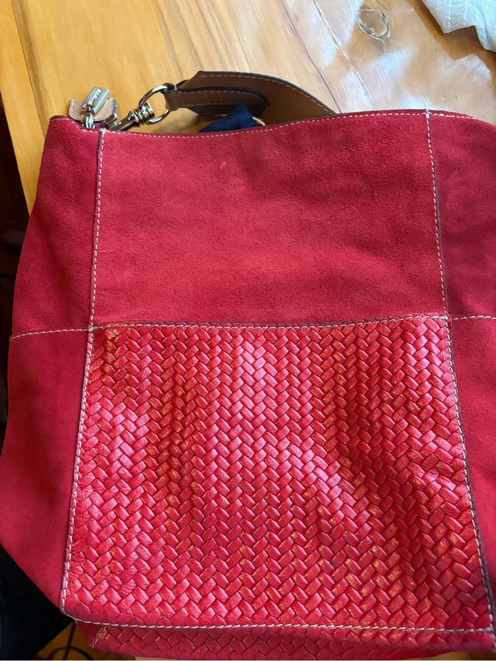 Vintage Prada Red  Woven Suede Shoulder Bag